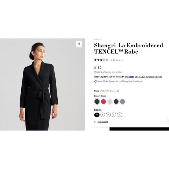 NATORI Shangri-La Embroidered TENCE Robe Black 48" Long Women's Small - Picture 3 of 3